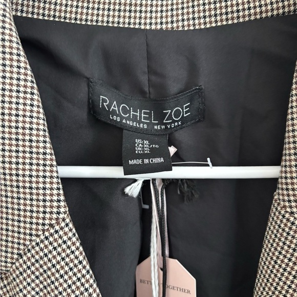 Rachel Zoe Blazer Womens XL Brown Houndstooth Double Breasted Oversized Workwear - Picture 2 of 6